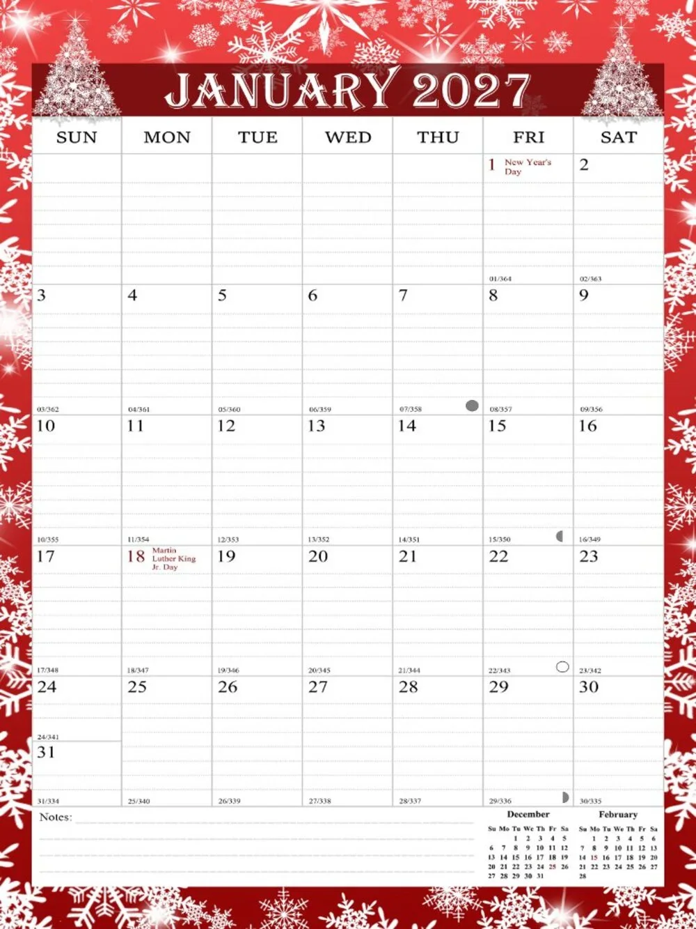 2026-2027 Wall Calendar Spiral-bound Twin-Wire Binding - 18 Months 8.5